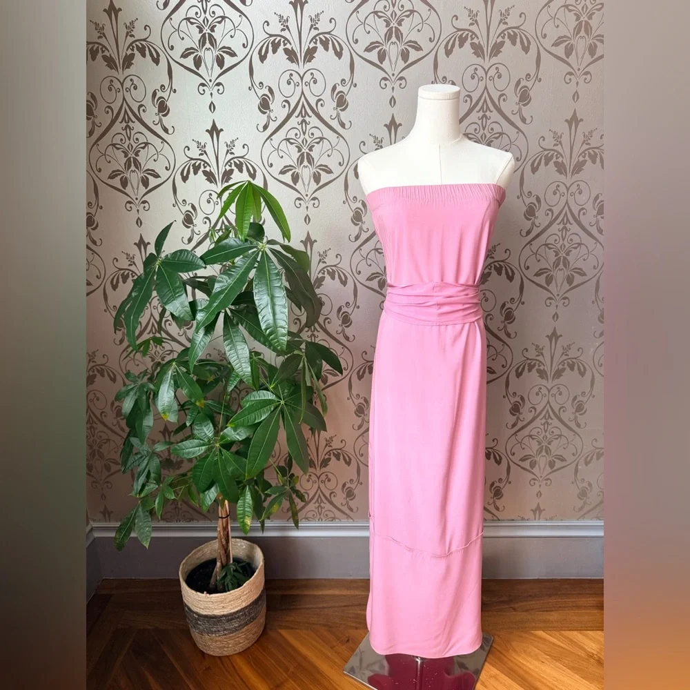 AKA New York Silk Strapless Maxi Dress XS Open Back Bow Pink (optional) - Picture 5 of 8